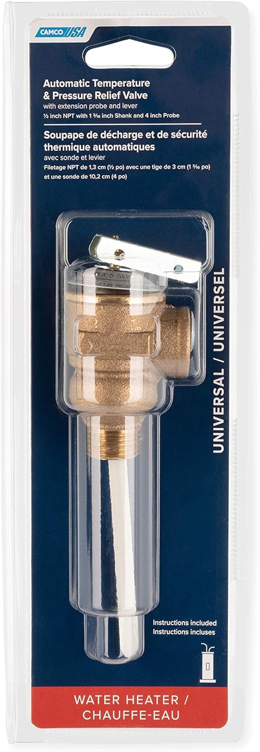 Camco Temperature & Pressure Relief Valve - 1/2" Valve w/4" Probe