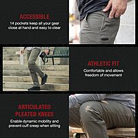 Vertx Delta LT Mens Stretch Tactical Pants with 14 Pockets, Lightweight Outdoor Pants, EDC Work Hiking Gear, Athletic-Fit
