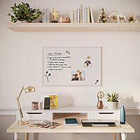 U Brands Farmhouse Magnetic Dry Erase Board, 30"x20", White Wood Style Frame, Includes 2 Magnets 30"W x 20"H