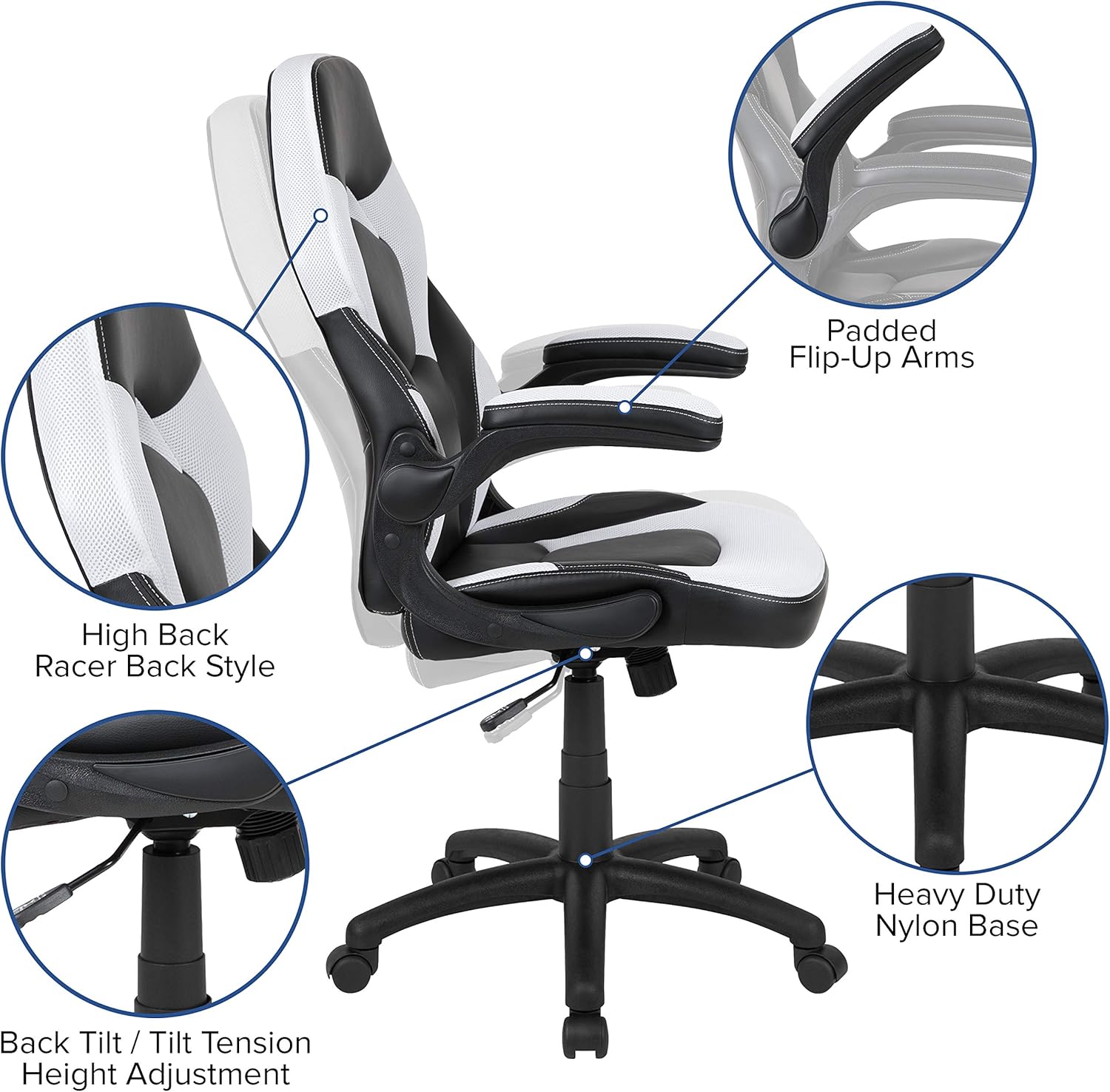 Flash Furniture X10 High-Back LeatherSoft Racing Style Gaming Chair with Flip-Up Arms