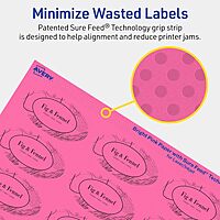 AVERY Bright Pink Oval Printable Labels, 1-1/8" x 2-1/4", Sure Feed, Print-to-The-Edge