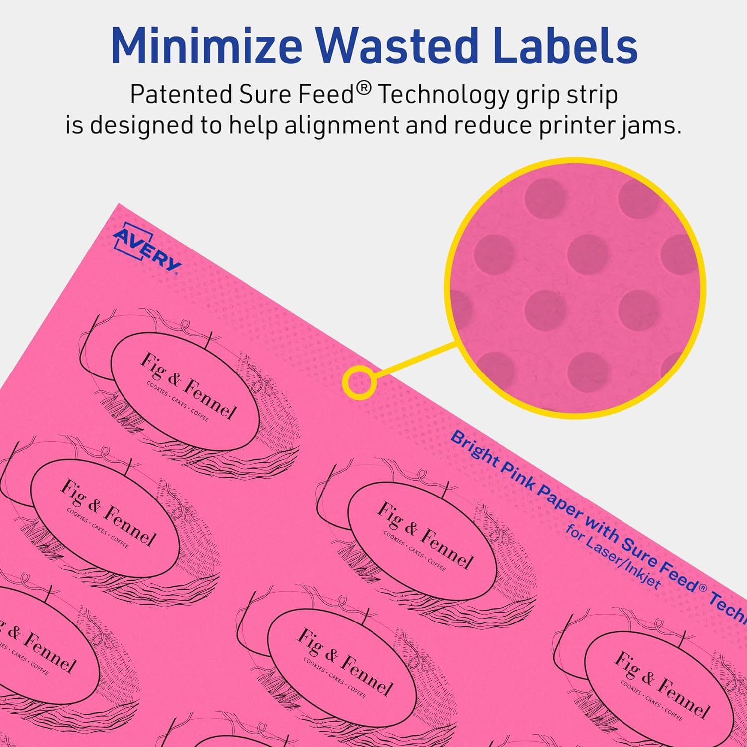 AVERY Bright Pink Oval Printable Labels, 1-1/8" x 2-1/4", Sure Feed, Print-to-The-Edge