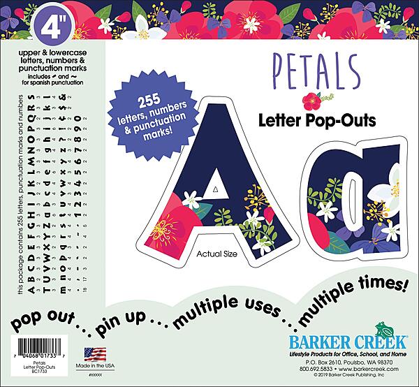 BARKER CREEK Letter Pop-Outs, 4" Multicolor Designer Letters for Bulletin Boards, Posters and Displays