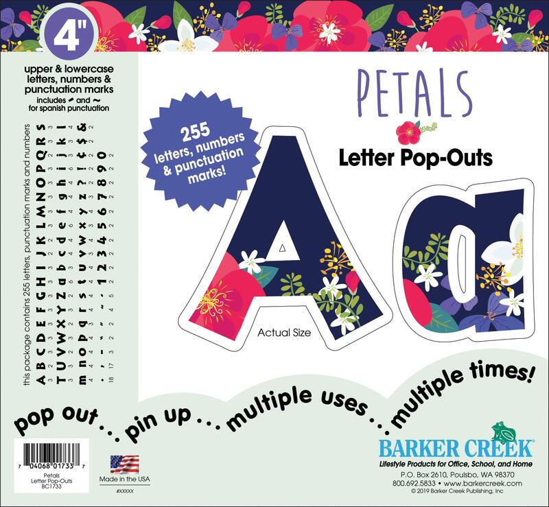 BARKER CREEK Letter Pop-Outs, 4" Multicolor Designer Letters for Bulletin Boards, Posters and Displays