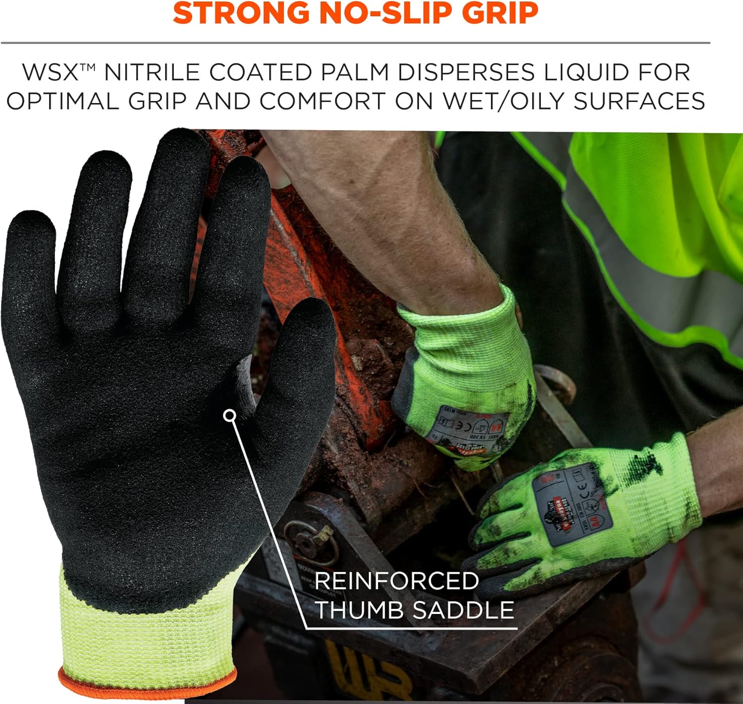 ERGODYNE ProFlex 7041 Hi-Vis Nitrile Coated Cut Resistant Gloves
