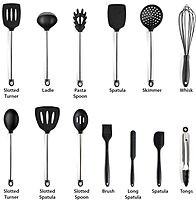 MegaChef Tool Black Utensil Set, 14 Piece, Gray and Stainless Steel