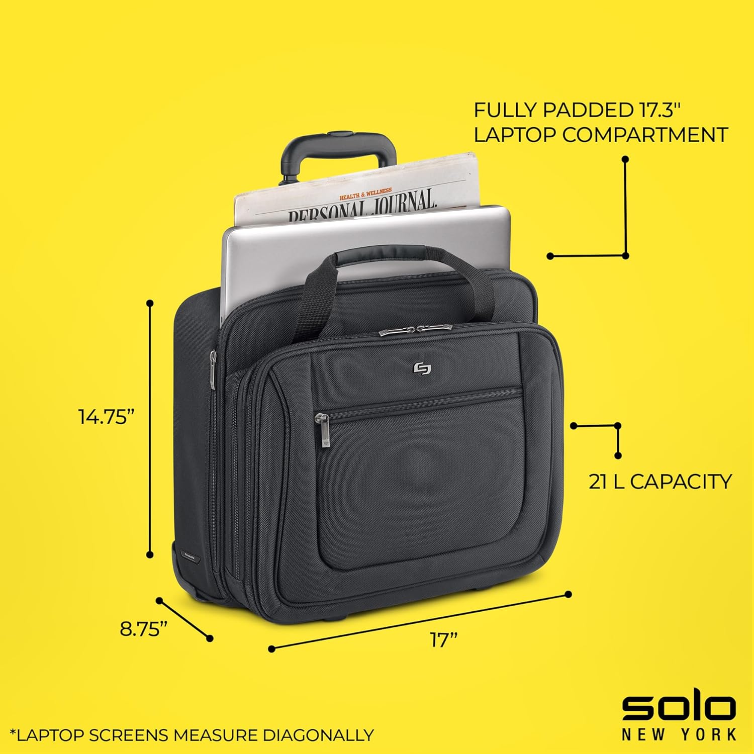 Solo New York Rolling Case with Wheels - Roller Laptop Bag, Wheeled Briefcase for Women & Men, Carry On Size for Travel