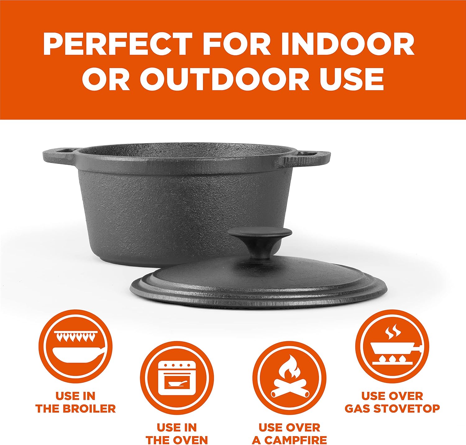 COMMERCIAL CHEF Cast Iron Dutch Oven with Lid and Handles