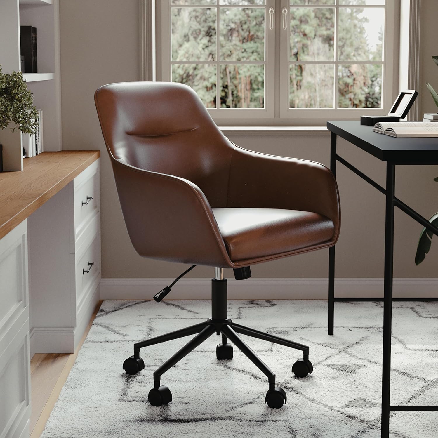Martha Stewart Rayna Swivel Task Chair with Flared Arms for Home Office