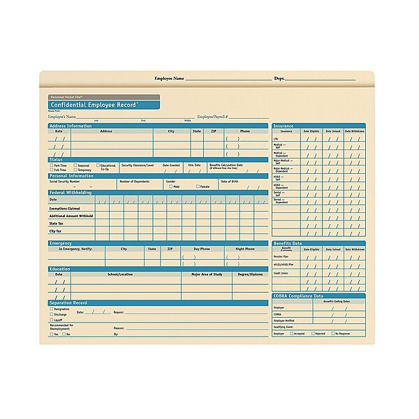 ComplyRight Personnel Pocket File Folder, 11.75 x 9.5 in, Pack of 25 (A1202)