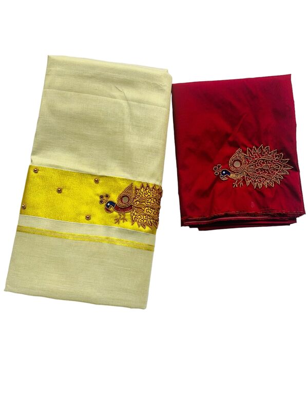 Kuthampully Kerala Kasavu Saree Tissue | Traditional South Indian Saree | Designer Indian Saree | Onam Saree - EKM-780-Maroon