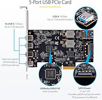 StarTech.com 5-Port USB PCIe Card, USB 3.2 10Gbps, PCI Express Card with 4X USB-C Ports, 1x USB-A Internal Port