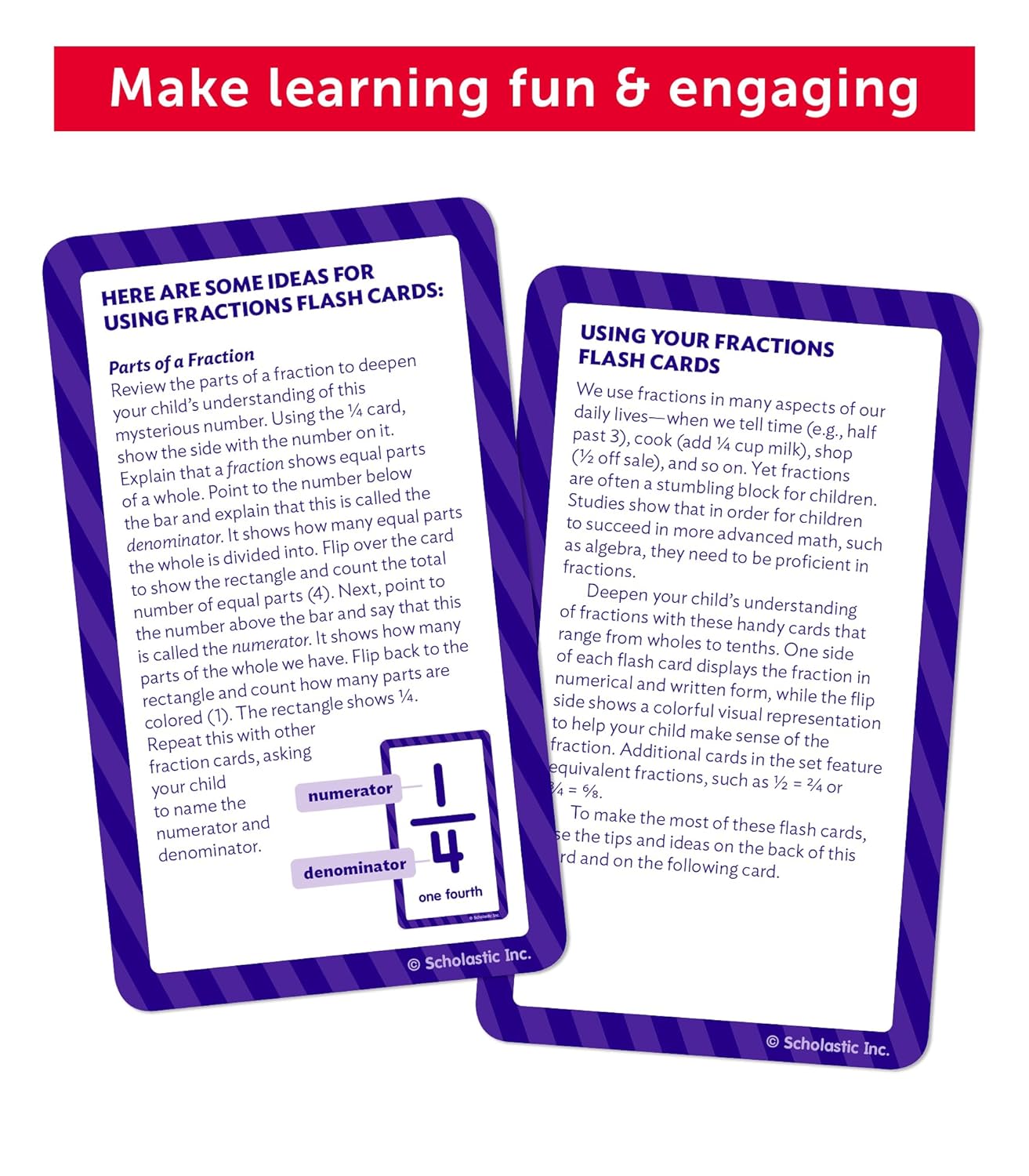 Scholastic Fractions Flash Cards, 6-5/16inH x 3-7/16inW, 2nd Grade, Pack Of 56 Cards