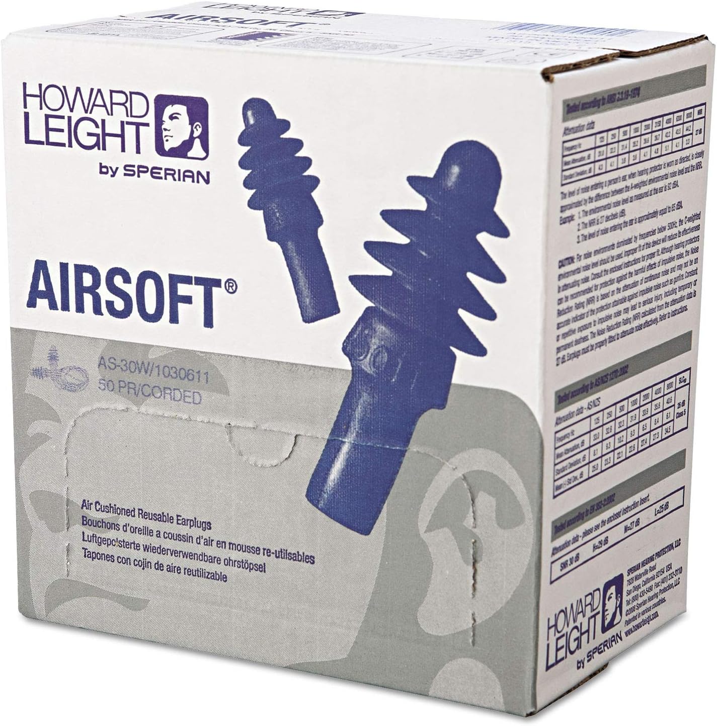 Howard Leight AS30W Airsoft Reusable Air Cushioned Earplugs Corded