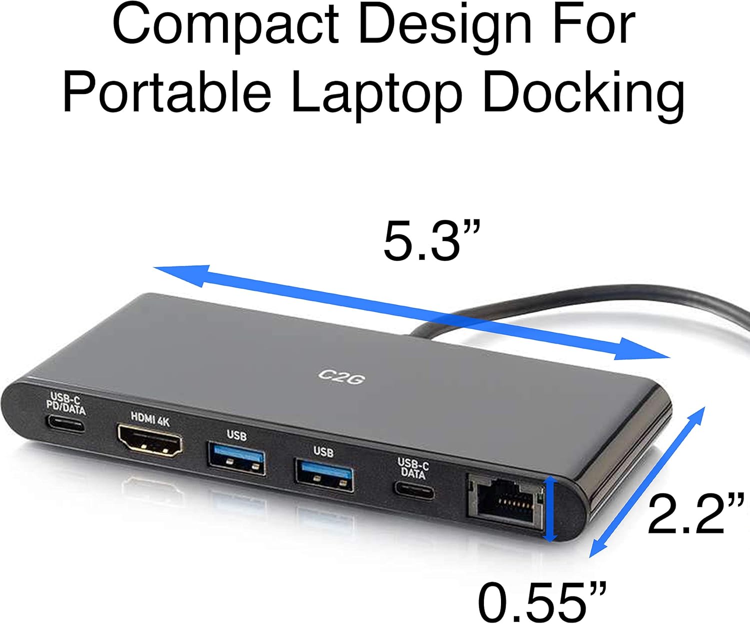 C2G USB-C 6-in-1 Dual Display Docking Station - 60W Power Supply, HDMI, Ethernet, USB, 3.5mm Audio and Power Delivery - 28845