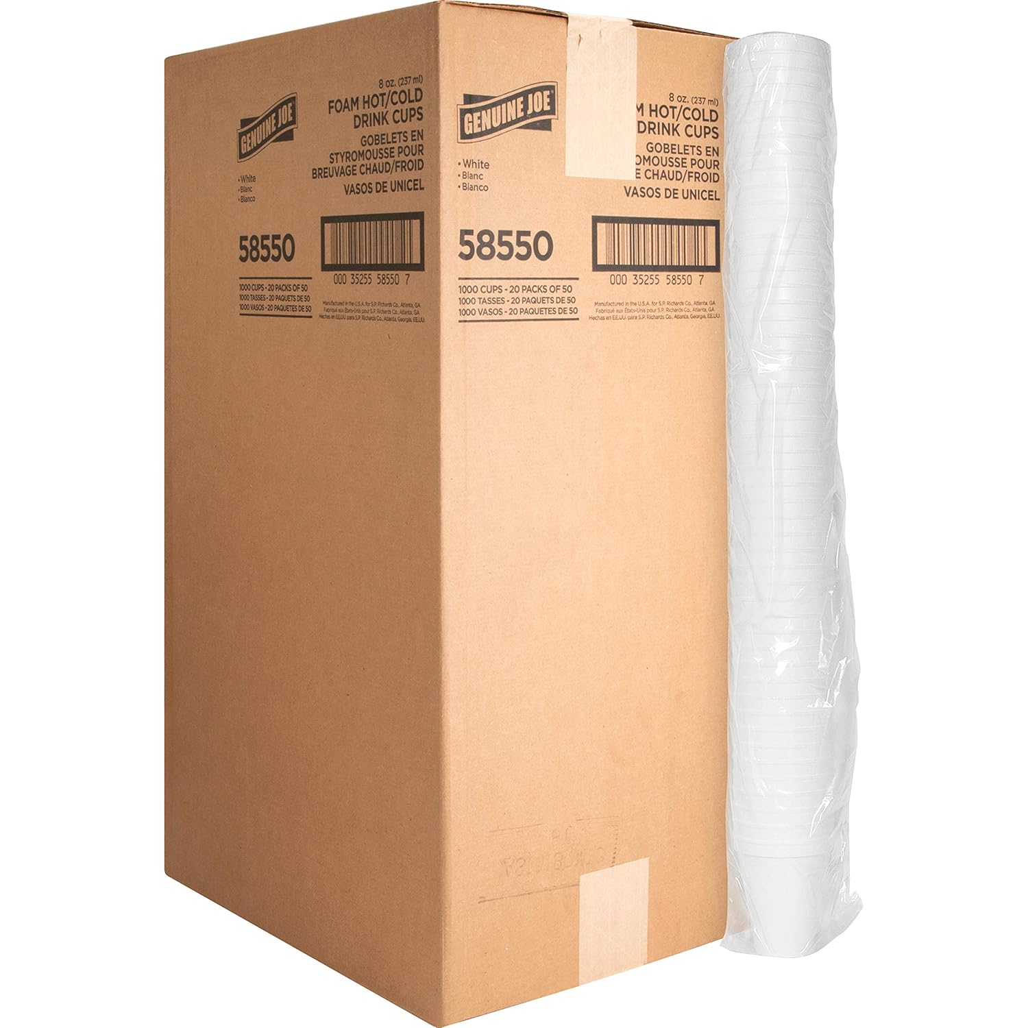 Genuine Joe Hot/Cold Foam Cups, 8 Oz, White - Carton of 1,000 (Model 58550)