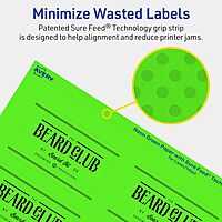 Avery Printable Rectangle Labels, Sure Feed Technology, 2" x 3", Neon Green, Print-to-Edge, Laser/Inkjet