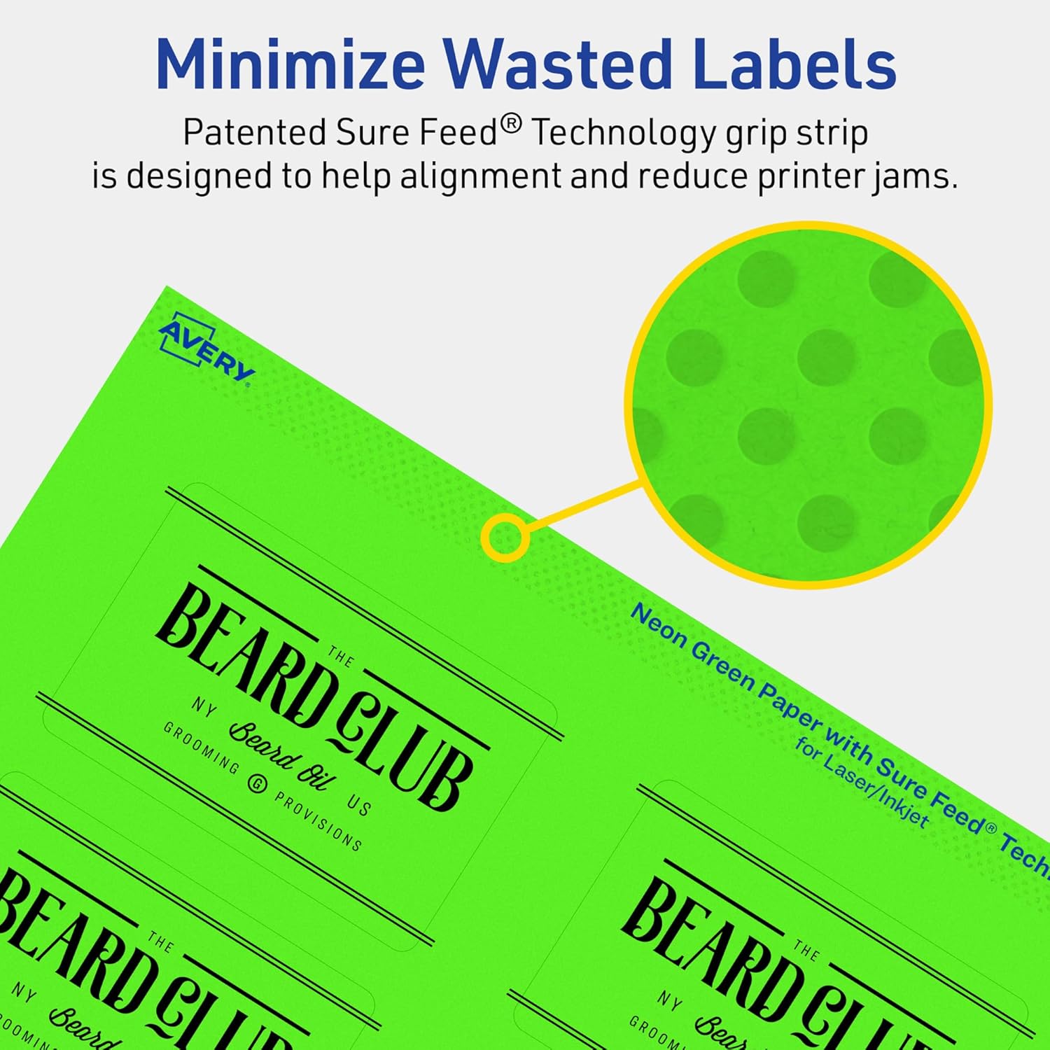 Avery Printable Rectangle Labels, Sure Feed Technology, 2" x 3", Neon Green, Print-to-Edge, Laser/Inkjet