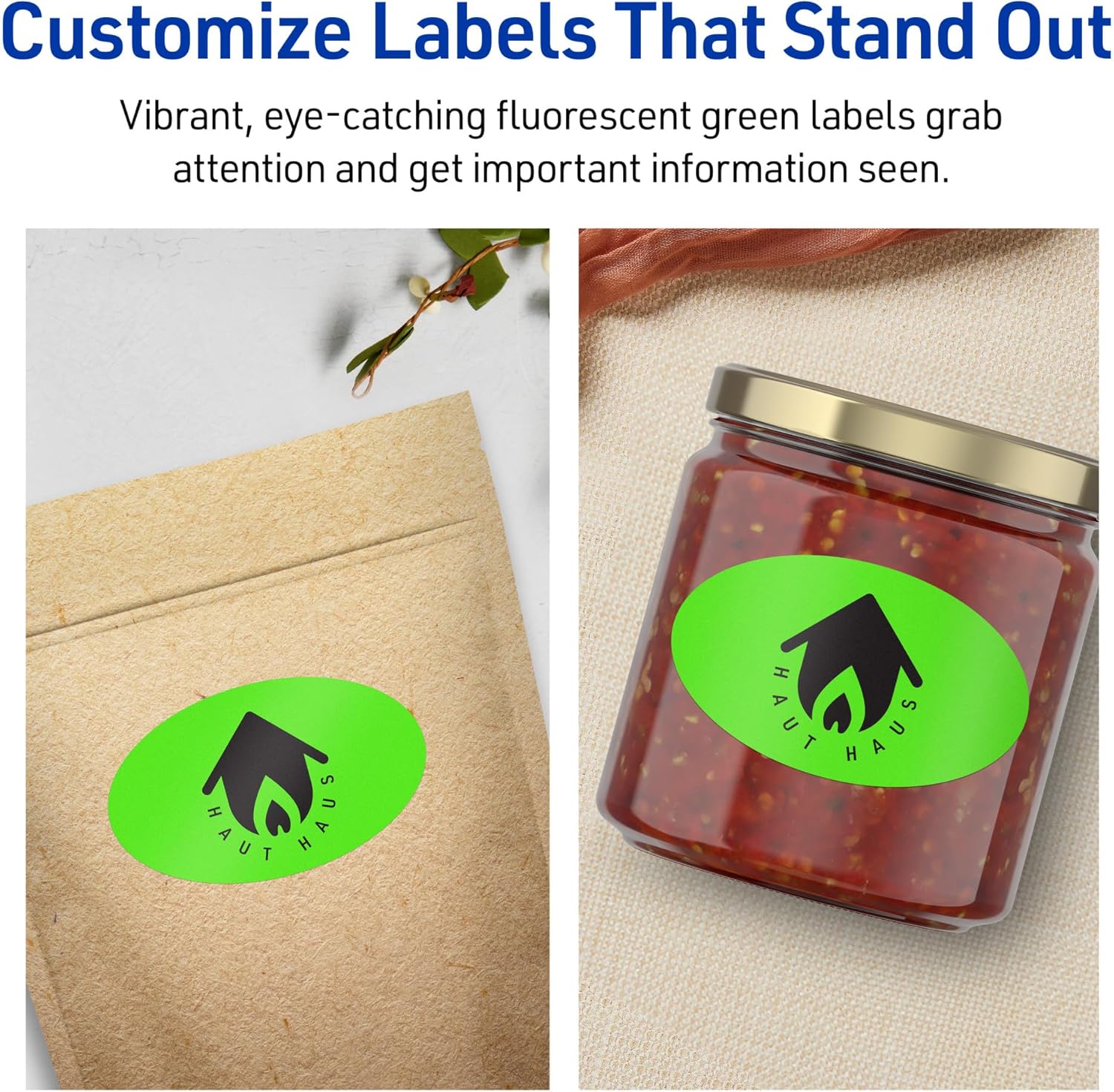 AVERY Neon Green Oval Labels, Sure Feed Technology, 2" x 3-1/3", Print-to-the-Edge, Laser/Inkjet