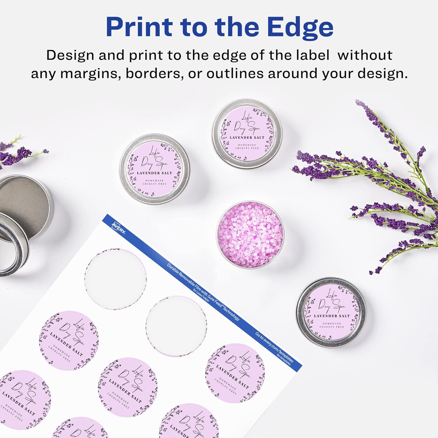 Avery Durable Removable Round Labels, Sure Feed Technology, 2" Diameter, Matte White Film, Water-Resistant - F0F083