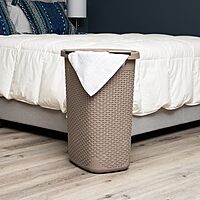 Mind Reader 60L Slim Laundry Hamper with Lid, Wicker-Style Plastic