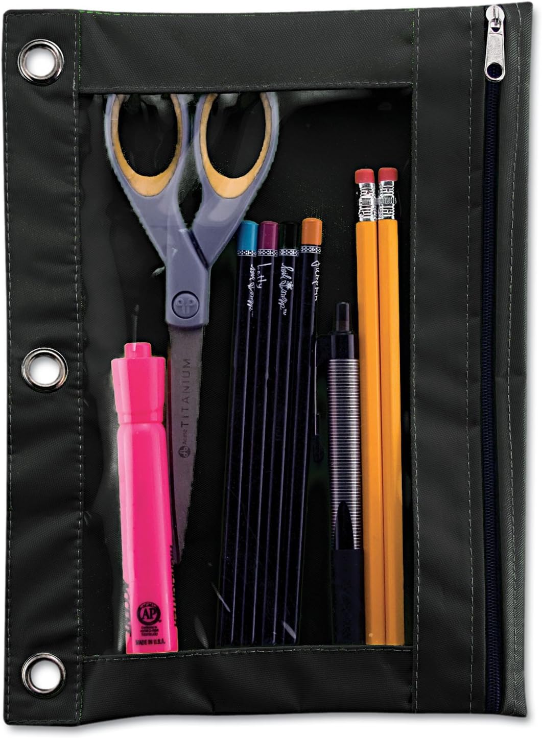 Advantus Binder Pencil Pouch, 10 x 7.38, Black/Clear 1 Count (Pack of 1)