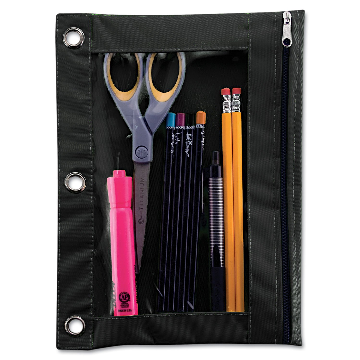Advantus Binder Pencil Pouch, 10 x 7.38, Black/Clear 1 Count (Pack of 1)