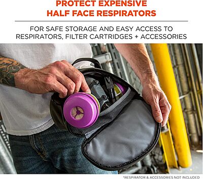 Ergodyne Arsenal 5187 Respirator Mask Storage Bag, Fits Half Face Respirators, Clamshell Design, Loop Attachment Gray