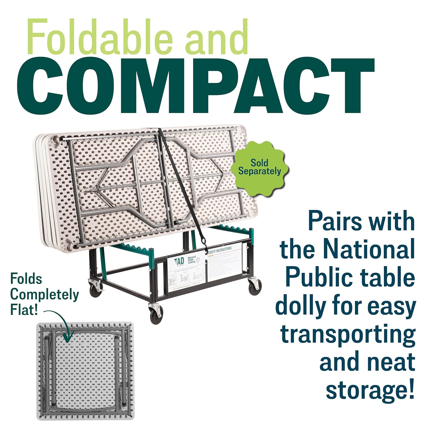 National Public Seating 36" x 36" Square Plastic Folding Table - Adjustable, Heavy-Duty, Portable