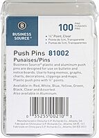 Business Source 1/2" Head Push Pins, Clear - Box of 100
