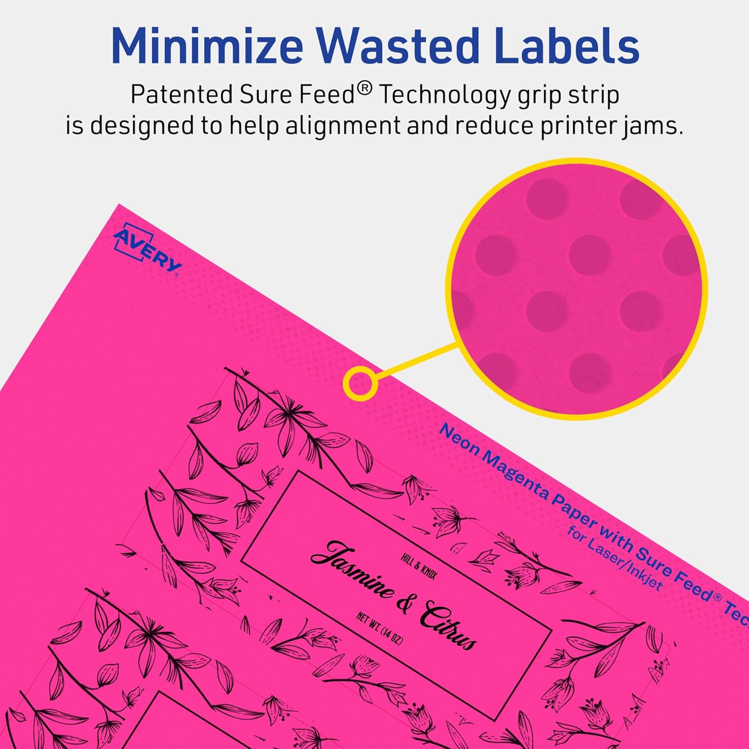 Avery Printable Rectangle Labels, Sure Feed Technology, 2" x 5", Neon Magenta Labels, Print-to-The-Edge