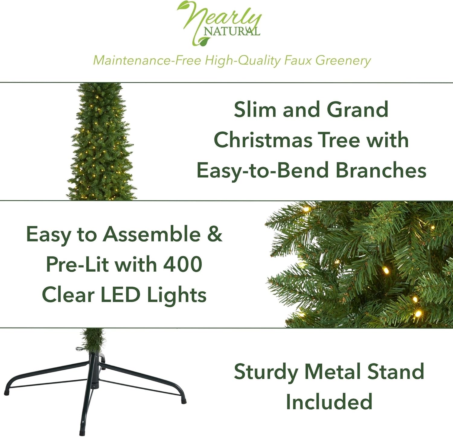 Nearly Natural 8ft. Slim Green Mountain Pine Artificial Christmas Tree with 400 Clear LED Lights