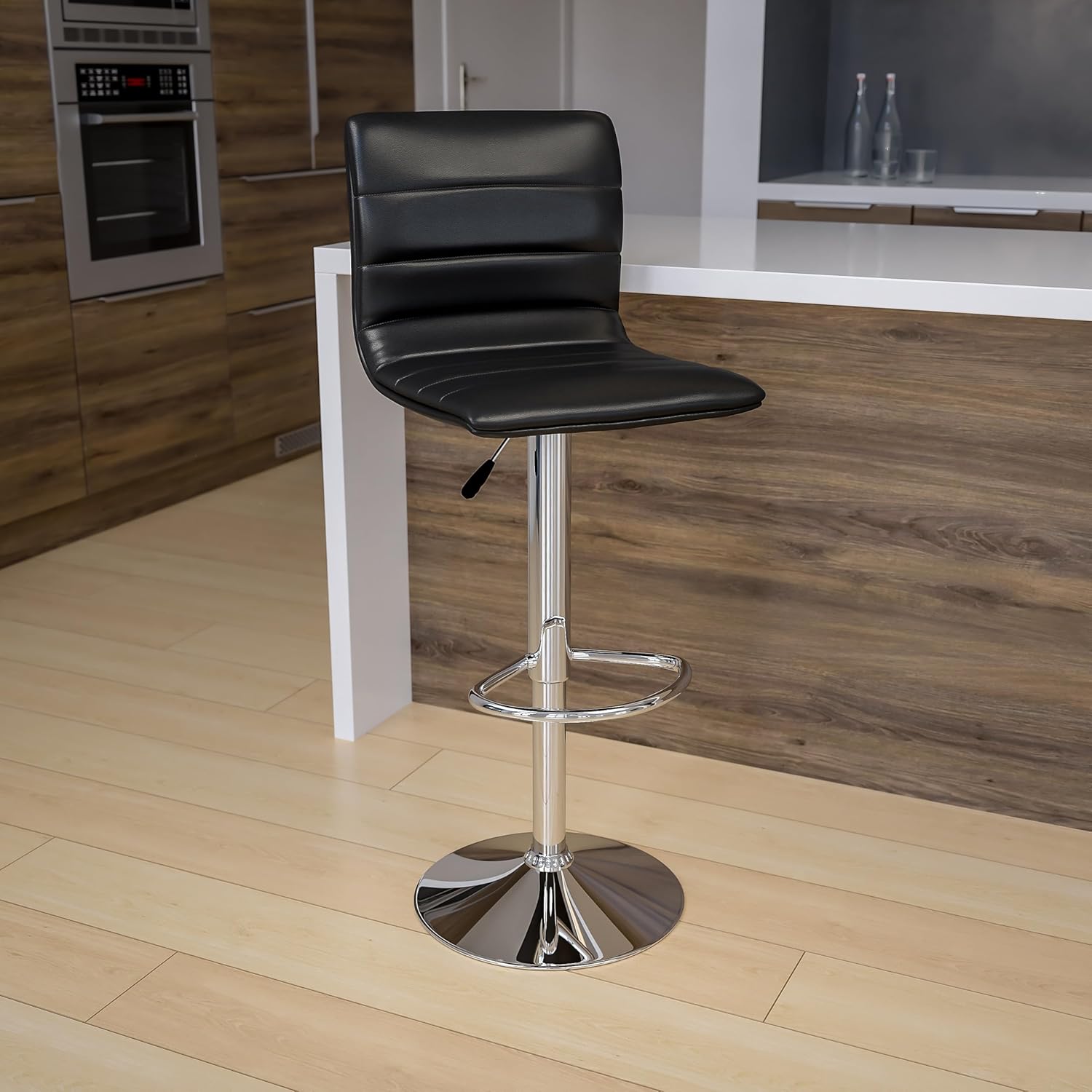 FLASH FURNITURE Vincent Adjustable Mid-Back Barstool with Vinyl Upholstery and Chrome Base