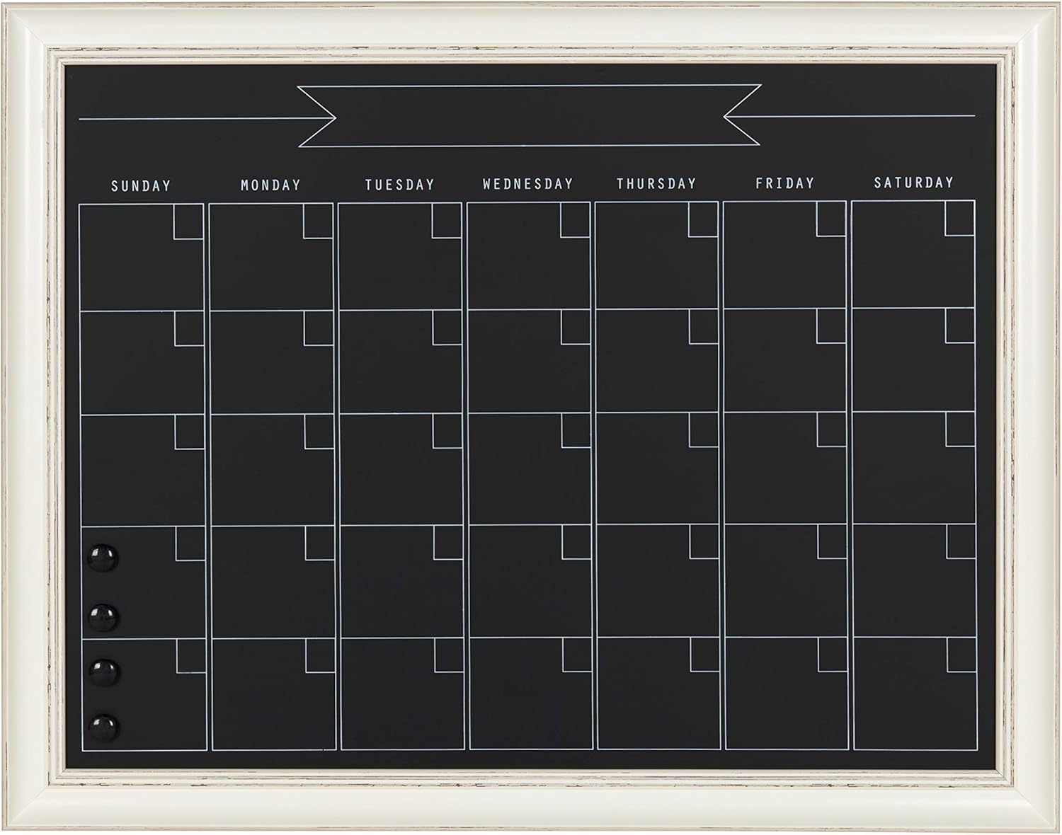 Kate and Laurel Macon Magnetic Framed Chalkboard Monthly Calendar, 22-15/16in x 28-15/16in, Black, White Plastic Frame
