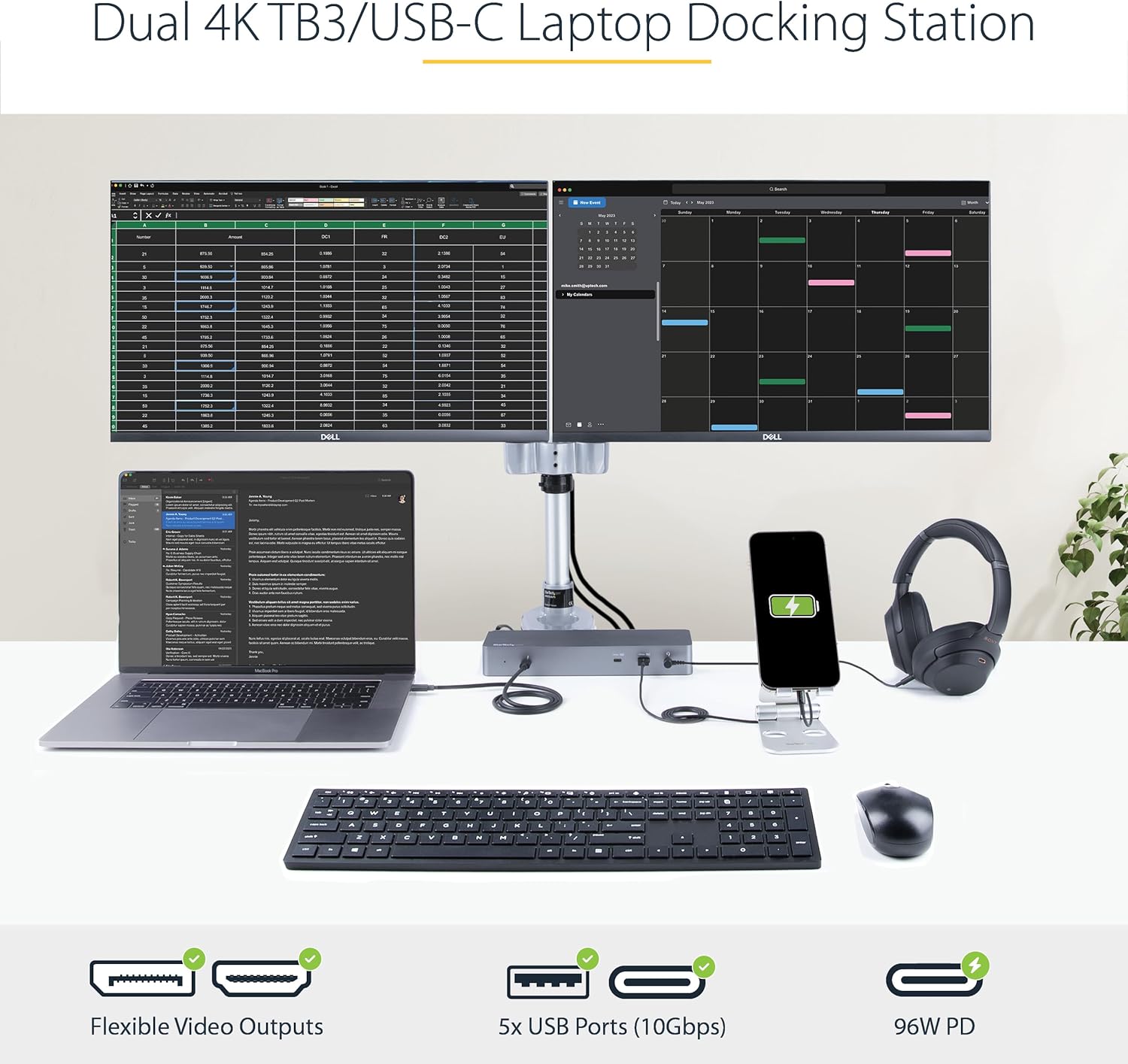 StarTech.com USB C Docking Station for MacBook Pro/Air-M1/M2/M3/M4, Dual 4K 60Hz/Single 8K, Thunderbolt Compatible