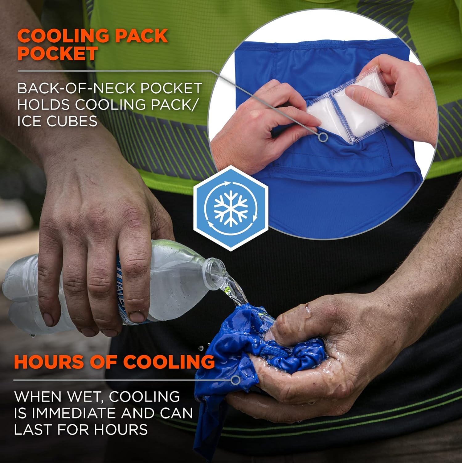 Ergodyne Chill-Its Cooling Neck Gaiter Bandana with Back-of-Neck Pocket, UPF 50+