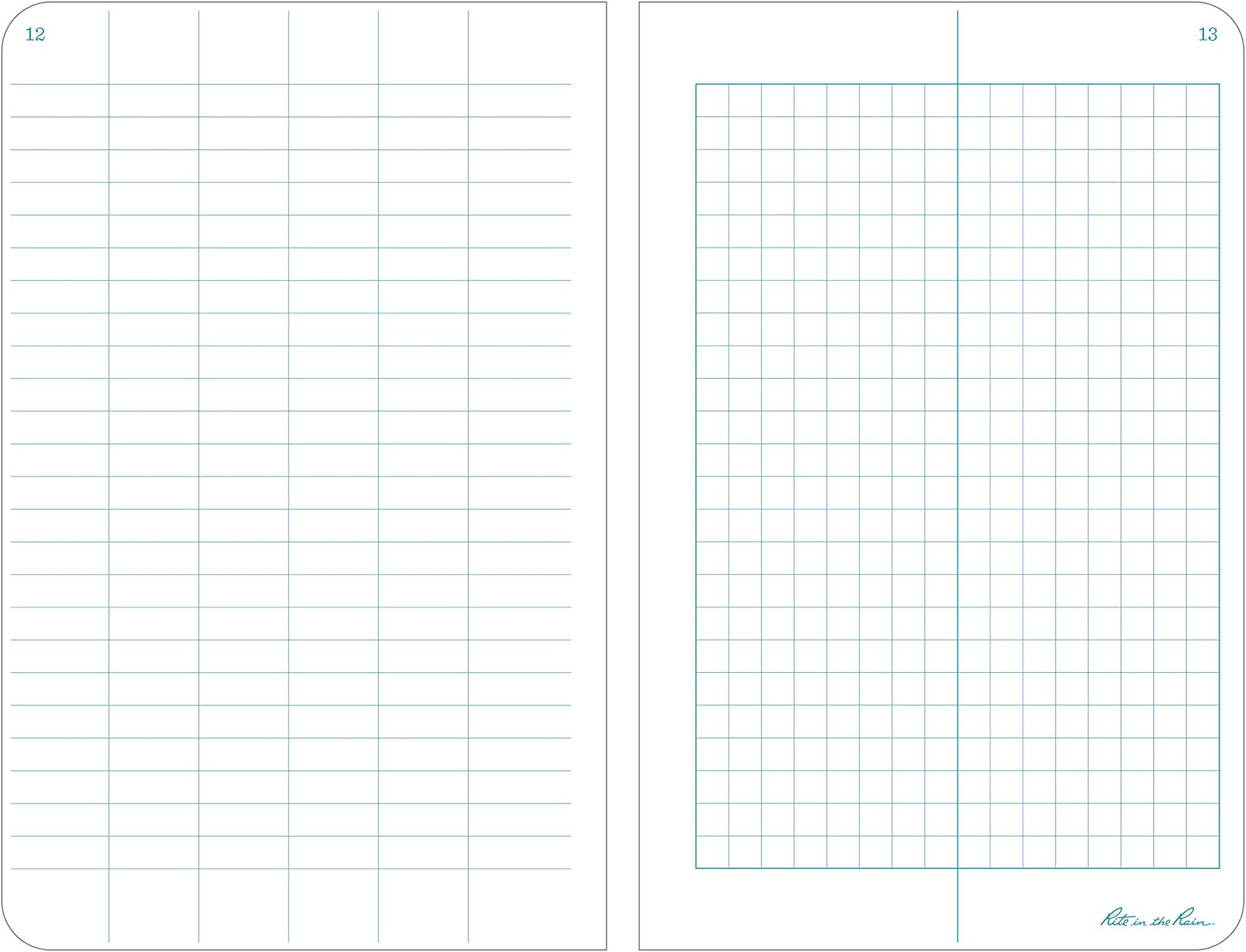 Rite in the Rain Weatherproof Hard Cover Notebook, 4 3/4" x 7 1/2", Yellow Cover, Field Pattern (No. 350F)