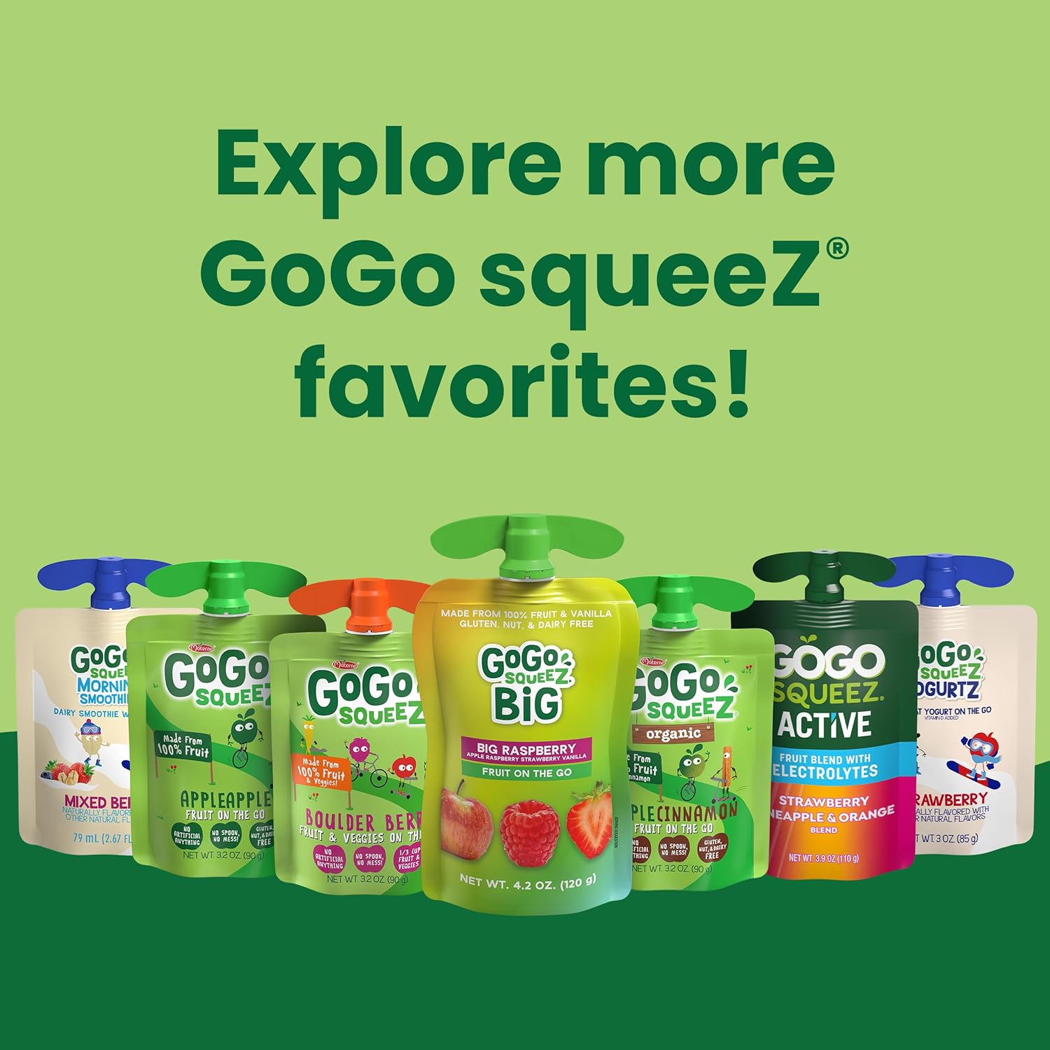 GoGo squeeZ Applesauce and Fruit Puree, Apple Apple, 3.2 oz (Pack of 18), Unsweetened Fruit Snacks for Kids, Gluten Free, Nut Free and Dairy Free, Recloseable Cap, BPA Free Pouches