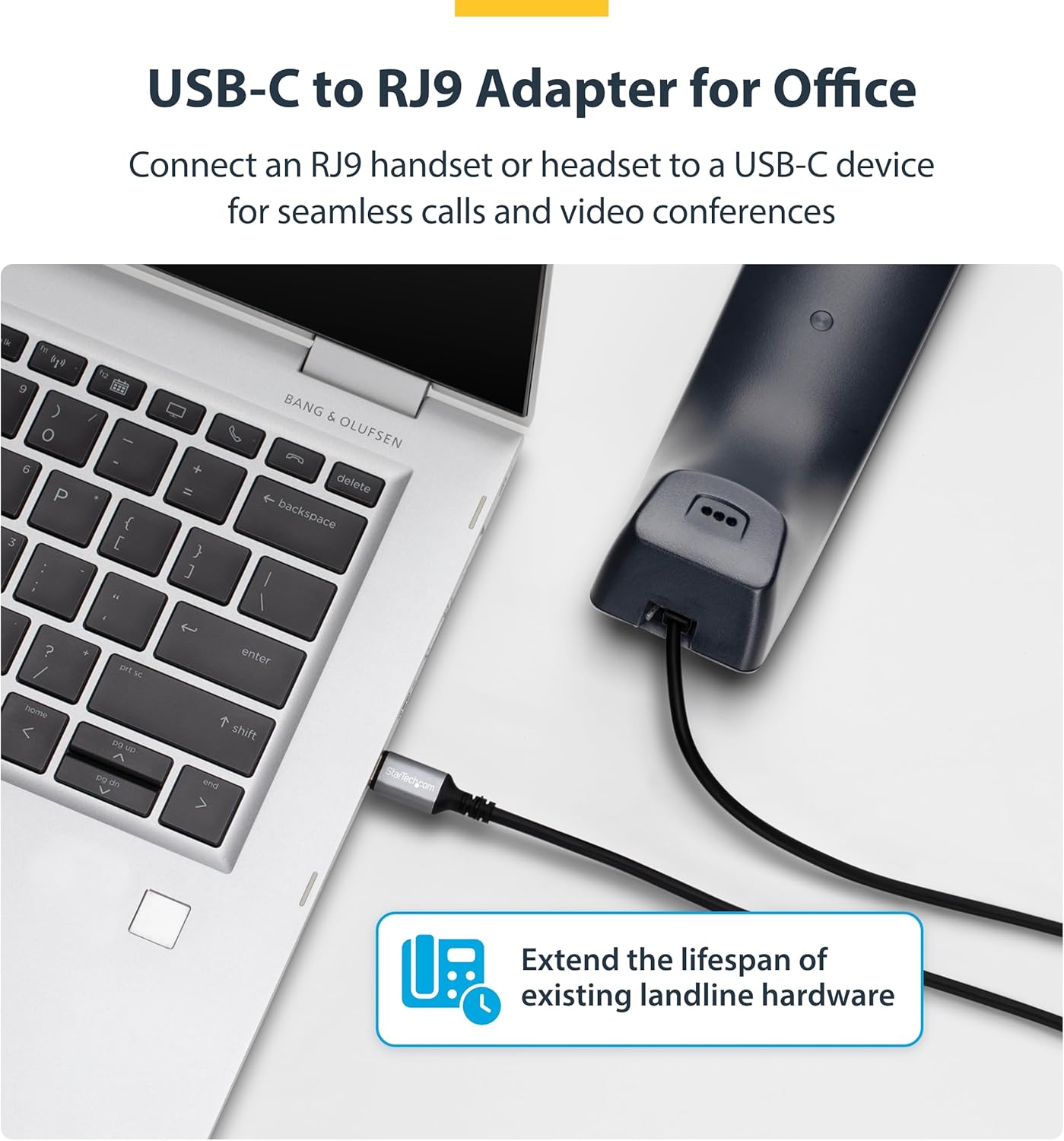 StarTech.com USB-C to RJ9 Adapter for Office Phone Handset or Wired/Wireless Headset, Use Landline Hardware, 6ft (1.8m) Cable