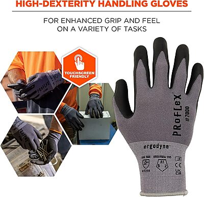Ergodyne ProFlex 7000 Nitrile Coated Work Gloves, Foam Nitrile Palms for Flexible No Slip Grip - 15g, Touchscreen Capable