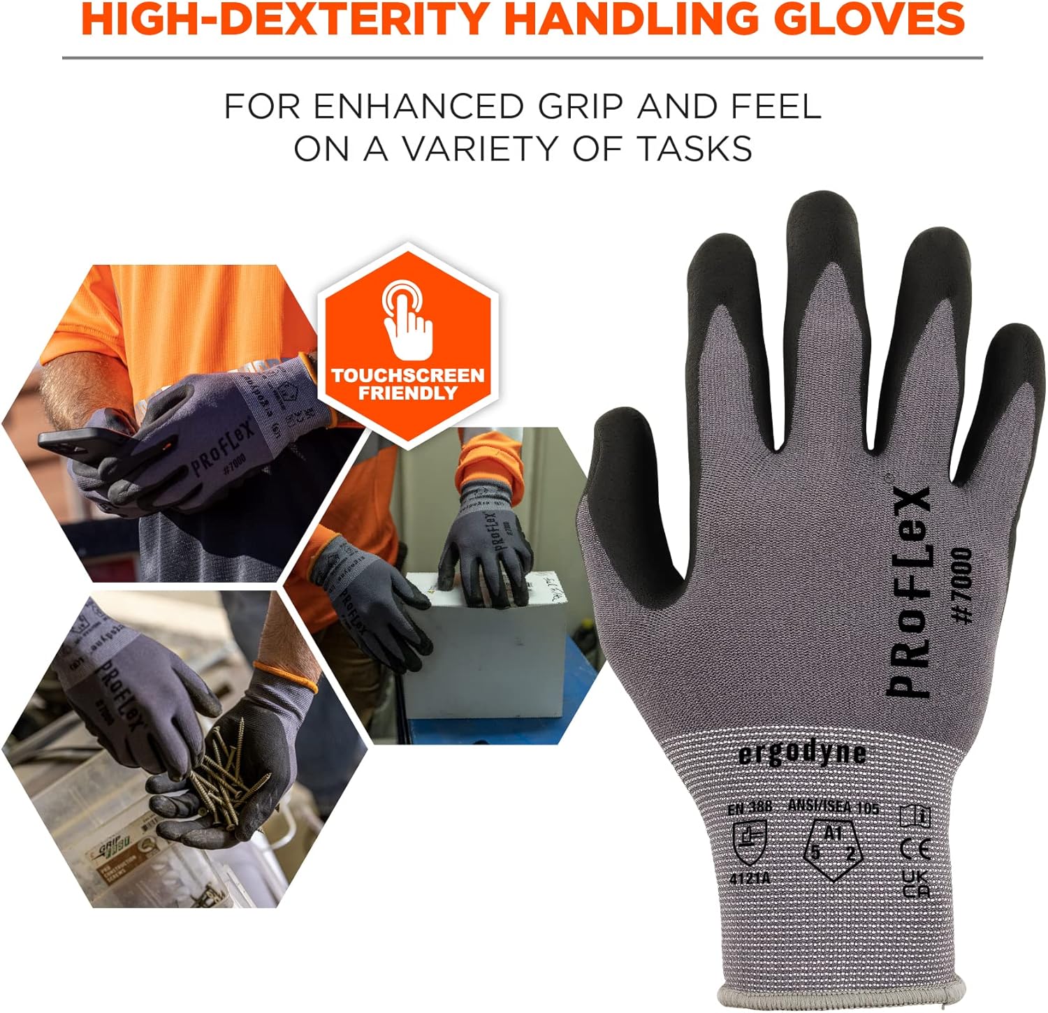 Ergodyne ProFlex 7000 Nitrile Coated Work Gloves, Foam Nitrile Palms for Flexible No Slip Grip - Gray, Extra Large