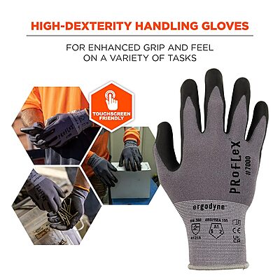 Ergodyne ProFlex 7000 Nitrile Coated Work Gloves, Foam Nitrile Palms for Flexible No Slip Grip, 15g, 12-Pack