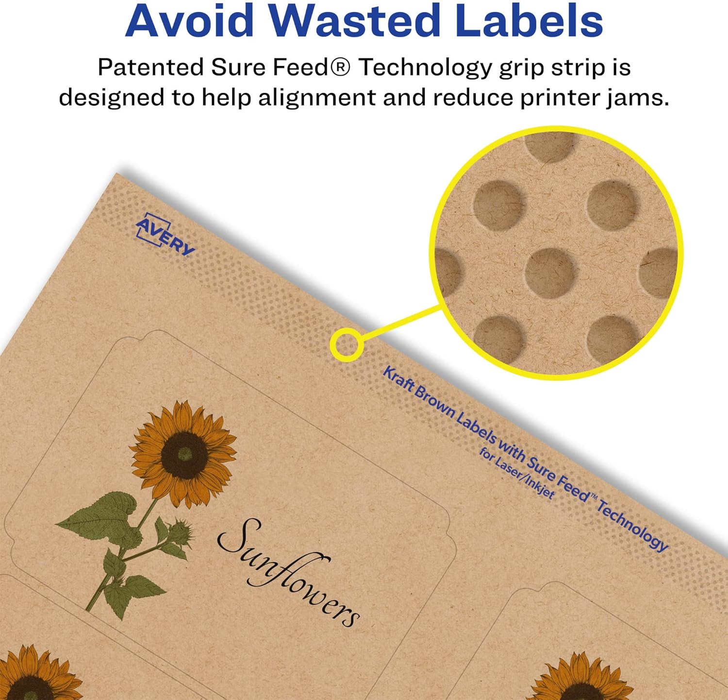 Avery Kraft Brown Rectangle Scalloped Labels, Sure Feed Technology, 2" x 3", 120 Kraft Brown Labels, Print-to-The-Edge