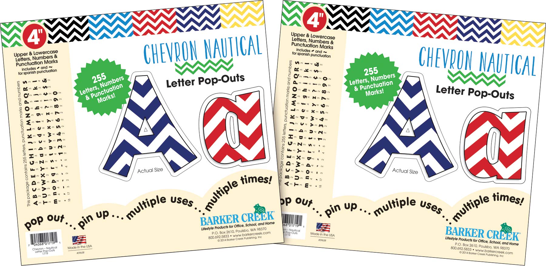 Barker Creek 4" Letter Pop-Outs 2-Pack, Nautical Chevron, Jazz Up Your Bulletin Boards with These Colorful Letters