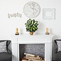 Nearly Natural 18inH Dieffenbachia Artificial Plant With Ceramic Planter, 18inH x 16inW x 16inD, Tan/Green