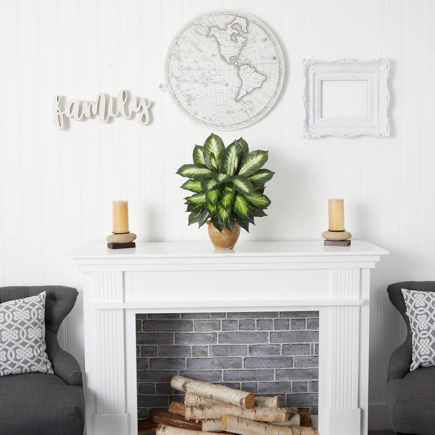 Nearly Natural 18inH Dieffenbachia Artificial Plant With Ceramic Planter, 18inH x 16inW x 16inD, Tan/Green