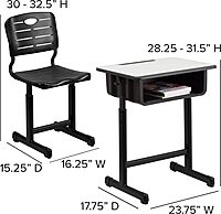 Flash Furniture Adjustable Student Desk and Chair Set for Classrooms or Remote Learning
