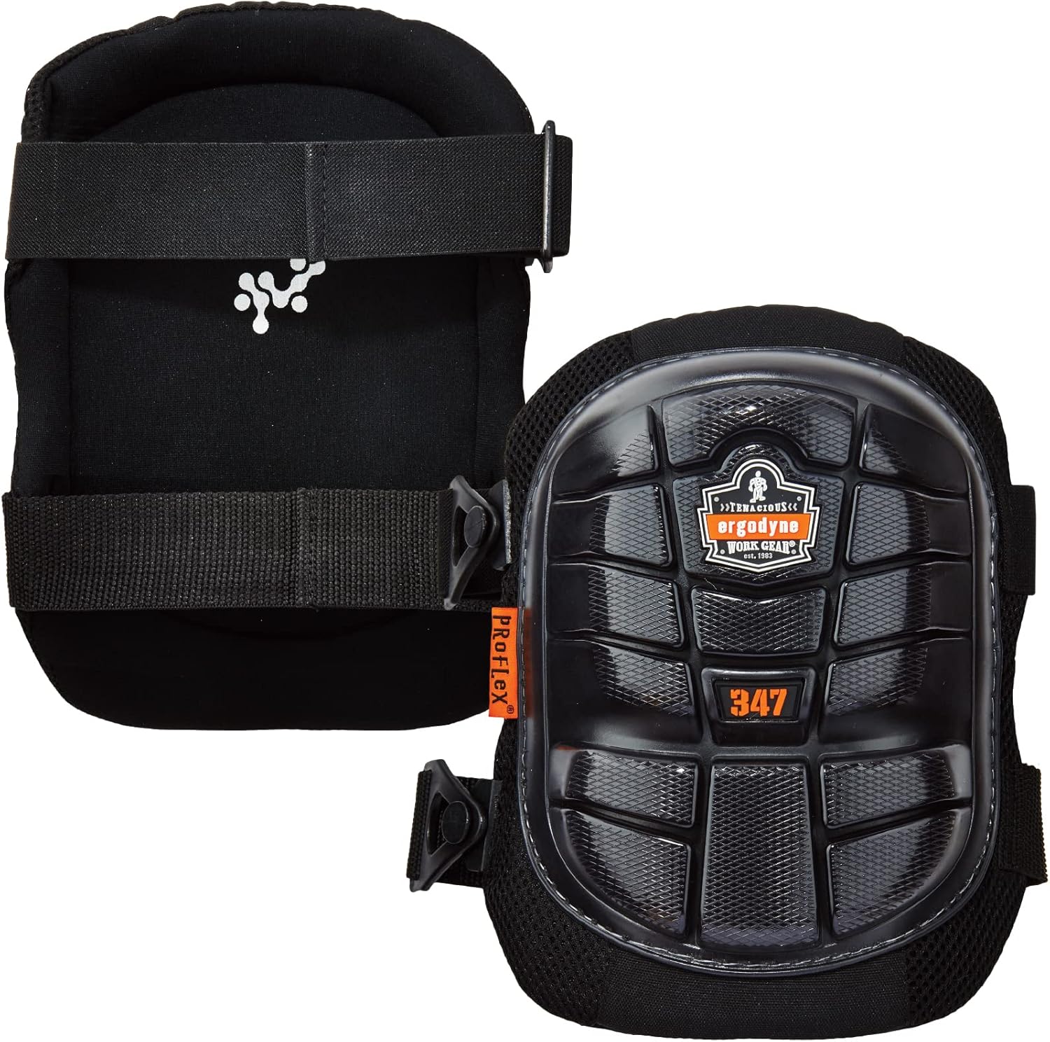 Ergodyne ProFlex 347 Professional Knee Pads, Protective Long Cap, Lighweight Gel Padded Technology, Adjustable Straps, Black