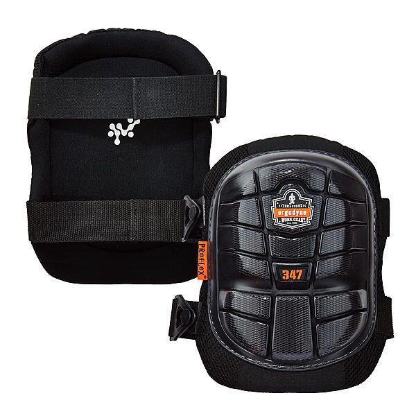 Ergodyne ProFlex 347 Professional Knee Pads, Protective Long Cap, Lighweight Gel Padded Technology, Adjustable Straps, Black
