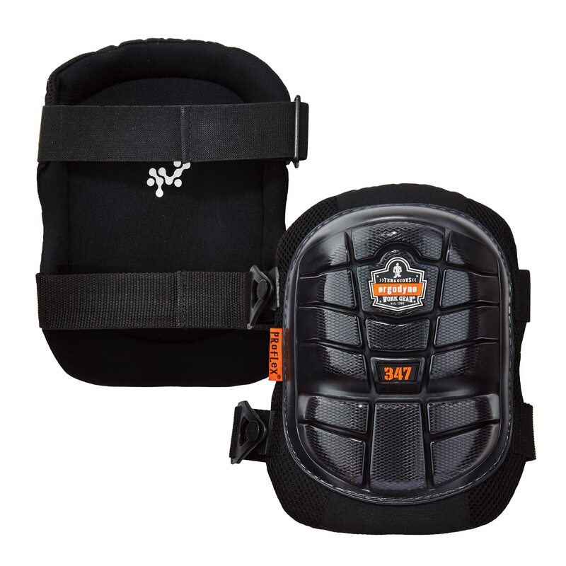 Ergodyne ProFlex 347 Professional Knee Pads, Protective Long Cap, Lighweight Gel Padded Technology, Adjustable Straps, Black